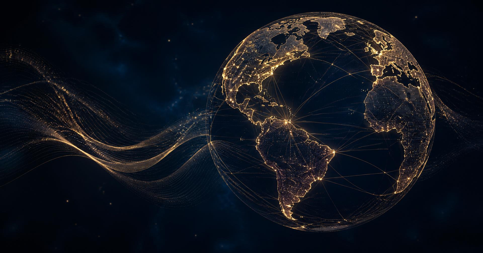 Illustration of a globe with glowing connections between medical centres
